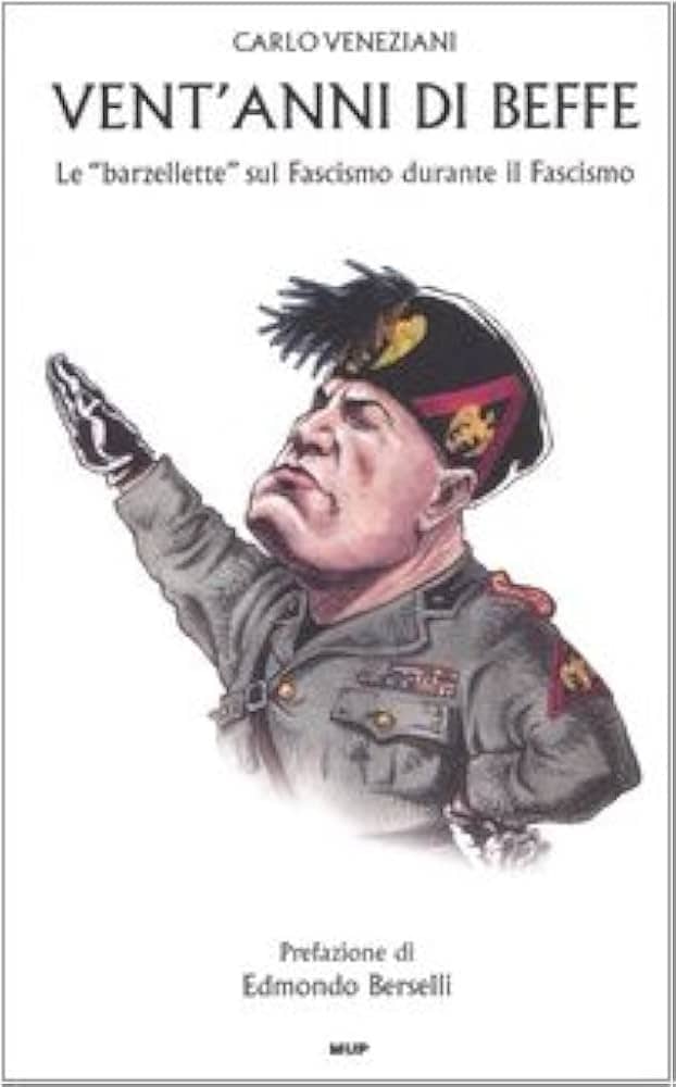Caricatura di un fascista con cappello e uniforme, simbolo di critica storica.