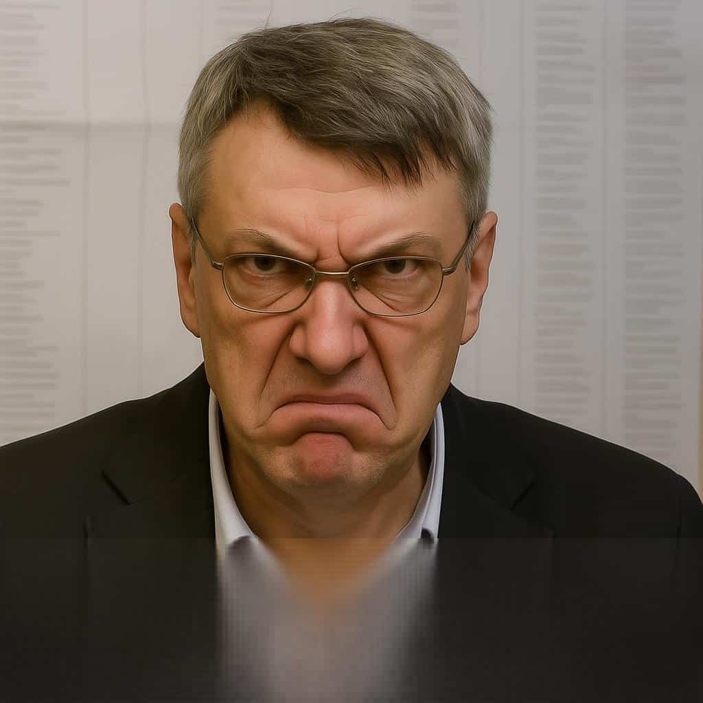 Foto di un uomo arrabbiato con espressione severa e sguardo intenso.